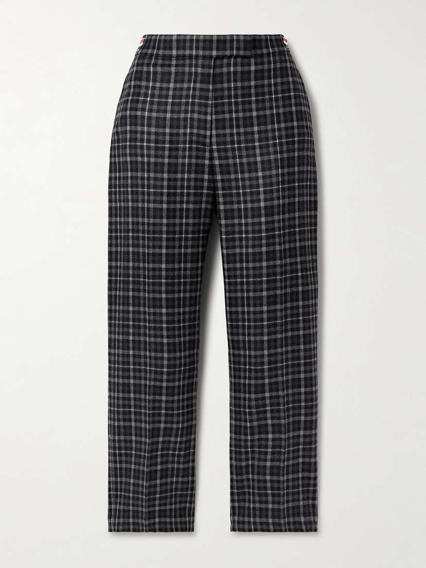 Thom Browne Grosgrain-trimmed Tartan Wool-flannel Straight-leg Pants
