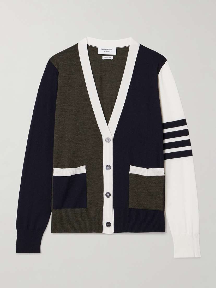 Thom Browne Fun Mix Striped Color-block Wool Cardigan