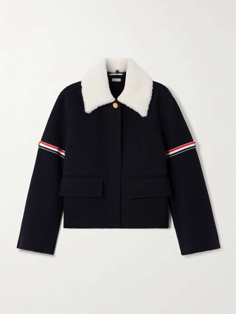 Thom Browne Bell Shearling And Grosgrain-trimmed Wool And Cashmere-blend Jacket