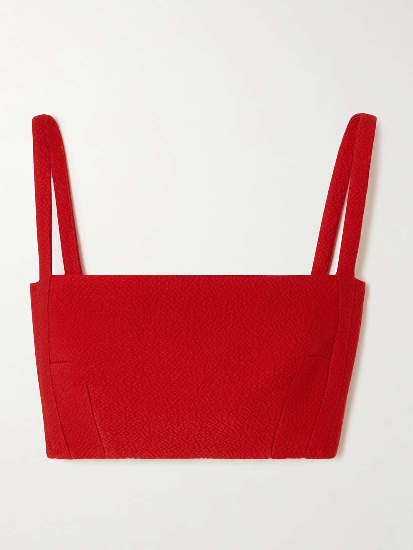 Emilia Wickstead Fabiola Cropped Paneled Cloqué Top