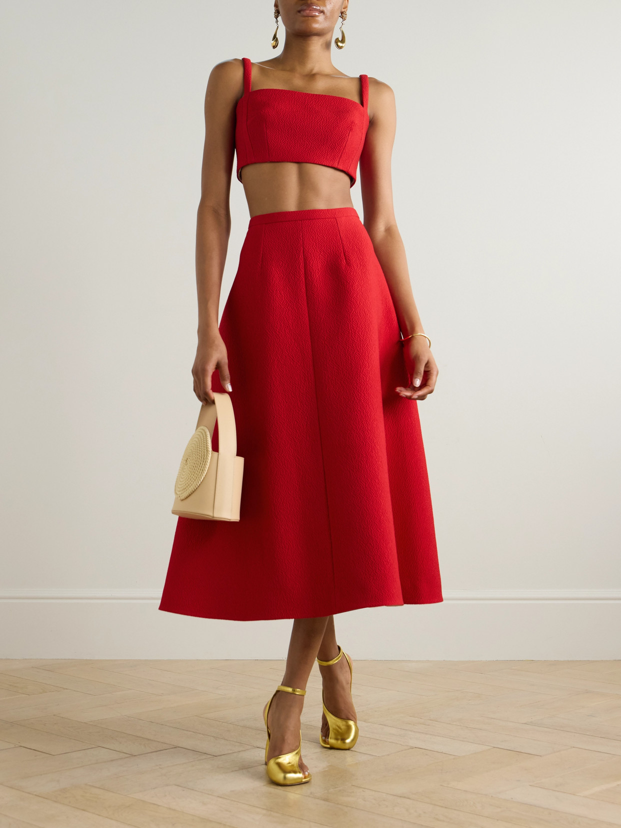 Fabiola Cropped Paneled Cloqué Top