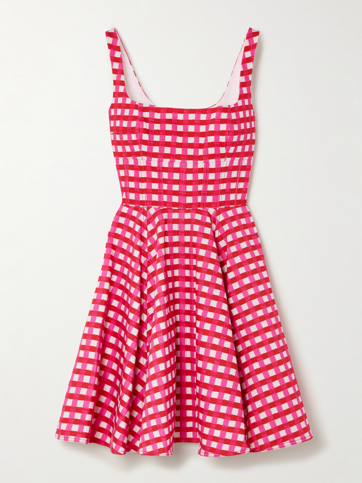 Emilia Wickstead - Mona Paneled Checked Denim Mini Dress - Pink
