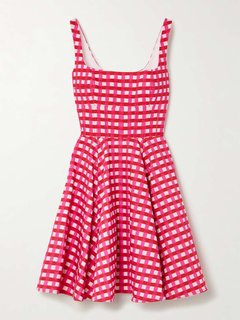 Emilia Wickstead Mona Paneled Checked Denim Mini Dress