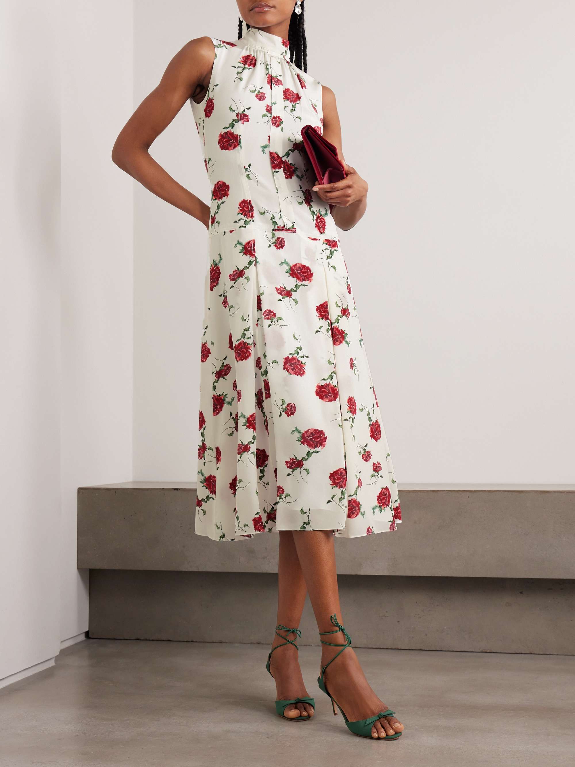 EMILIA WICKSTEAD Joelle gathered paneled floral print silk crepe midi dress NET A PORTER