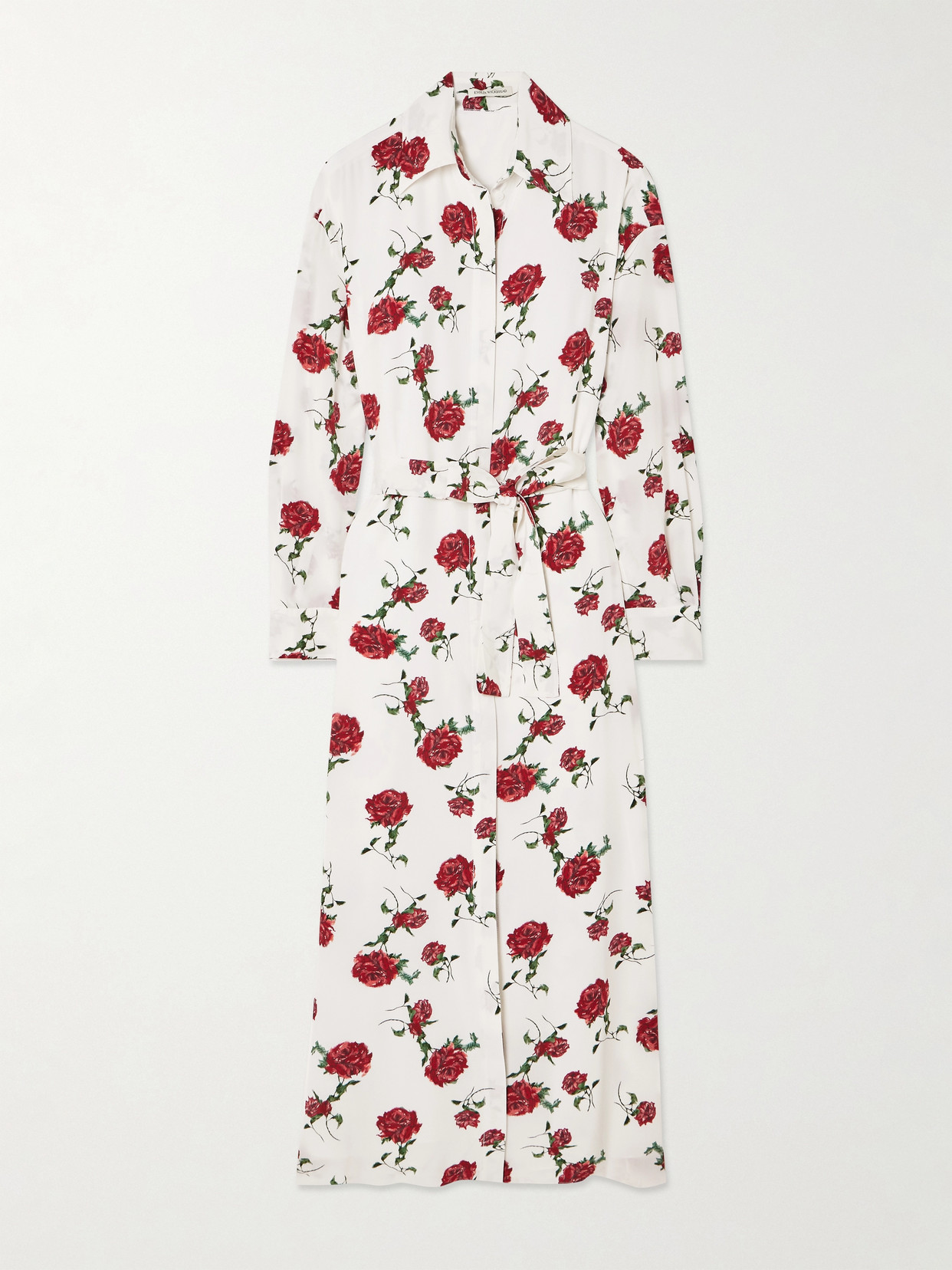 Emilia Wickstead Deirdre Belted Floral-print Silk-crepe Midi Shirt Dress In White