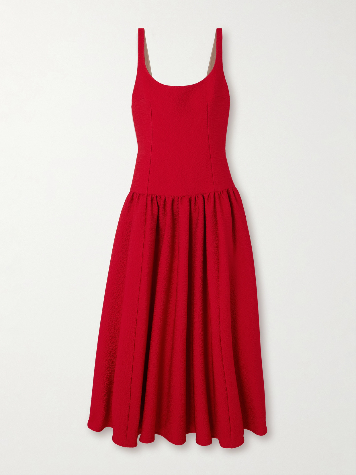 Emilia Wickstead Galen Pleated Cloqué Midi Dress In Red