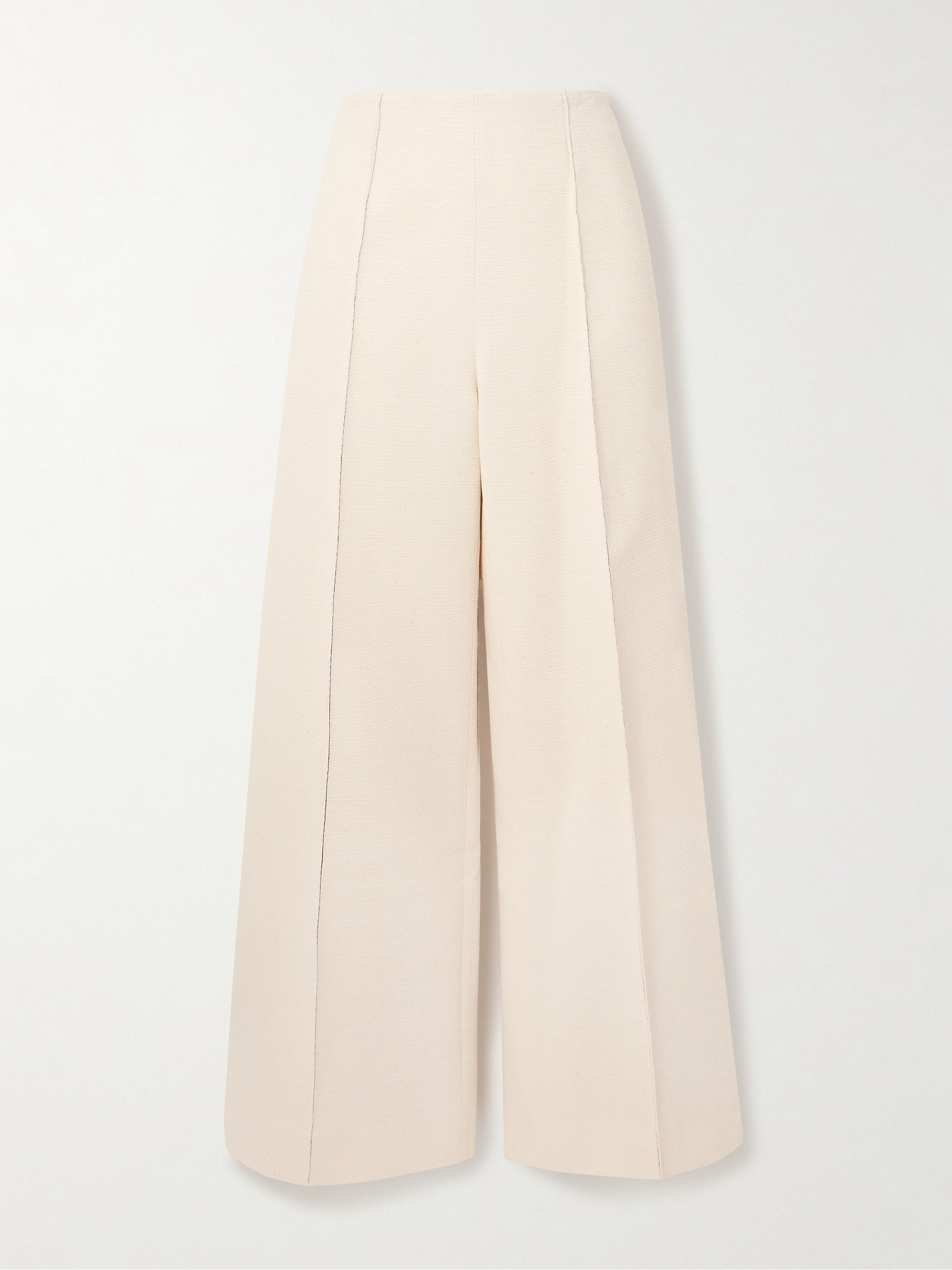 Emilia Wickstead Daffy Pleated Topstitched Cotton-blend Canvas Wide-leg Pants In Ivory