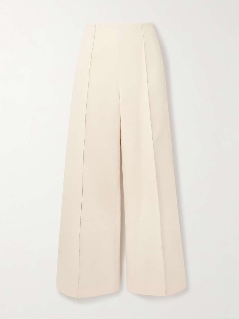 Emilia Wickstead Daffy Pleated Topstitched Cotton-blend Canvas Wide-leg Pants
