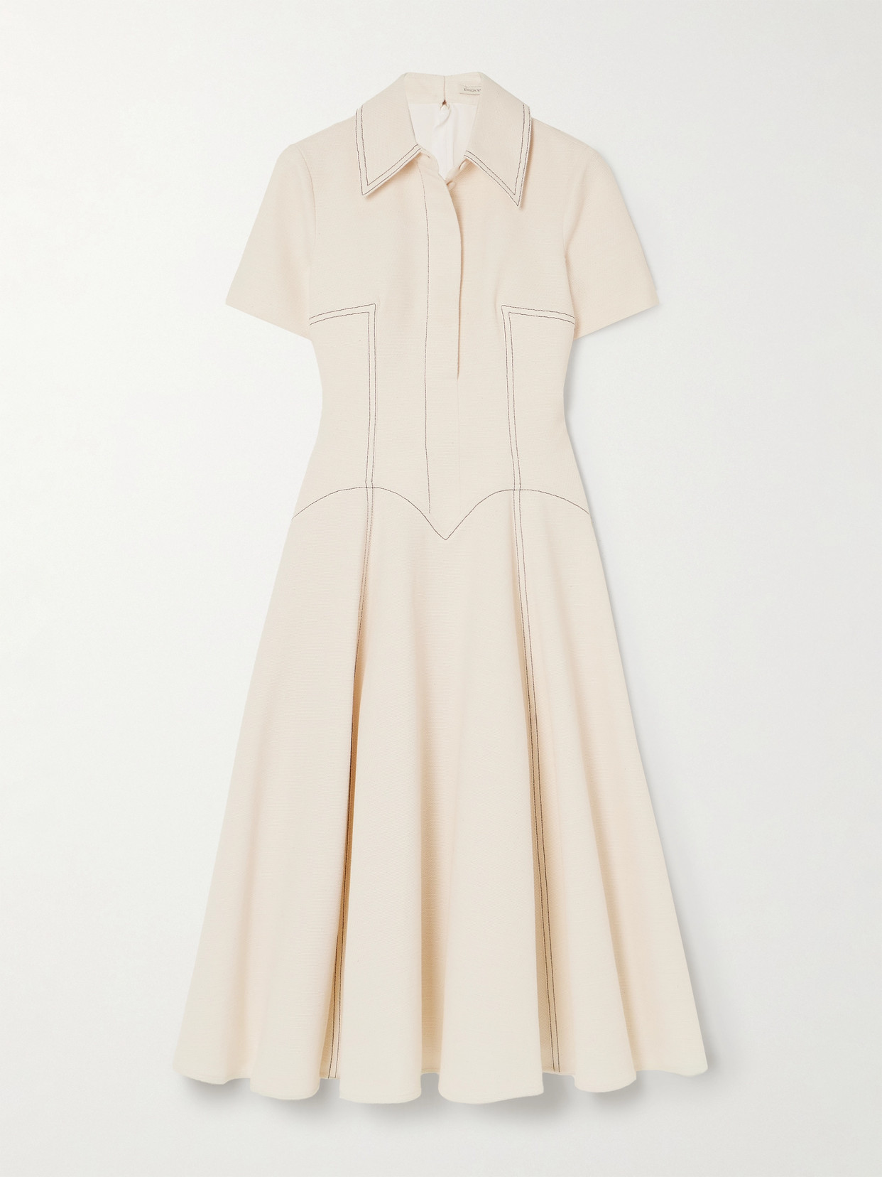 Emilia Wickstead - Jody Paneled Topstitched Denim Midi Dress - Ivory