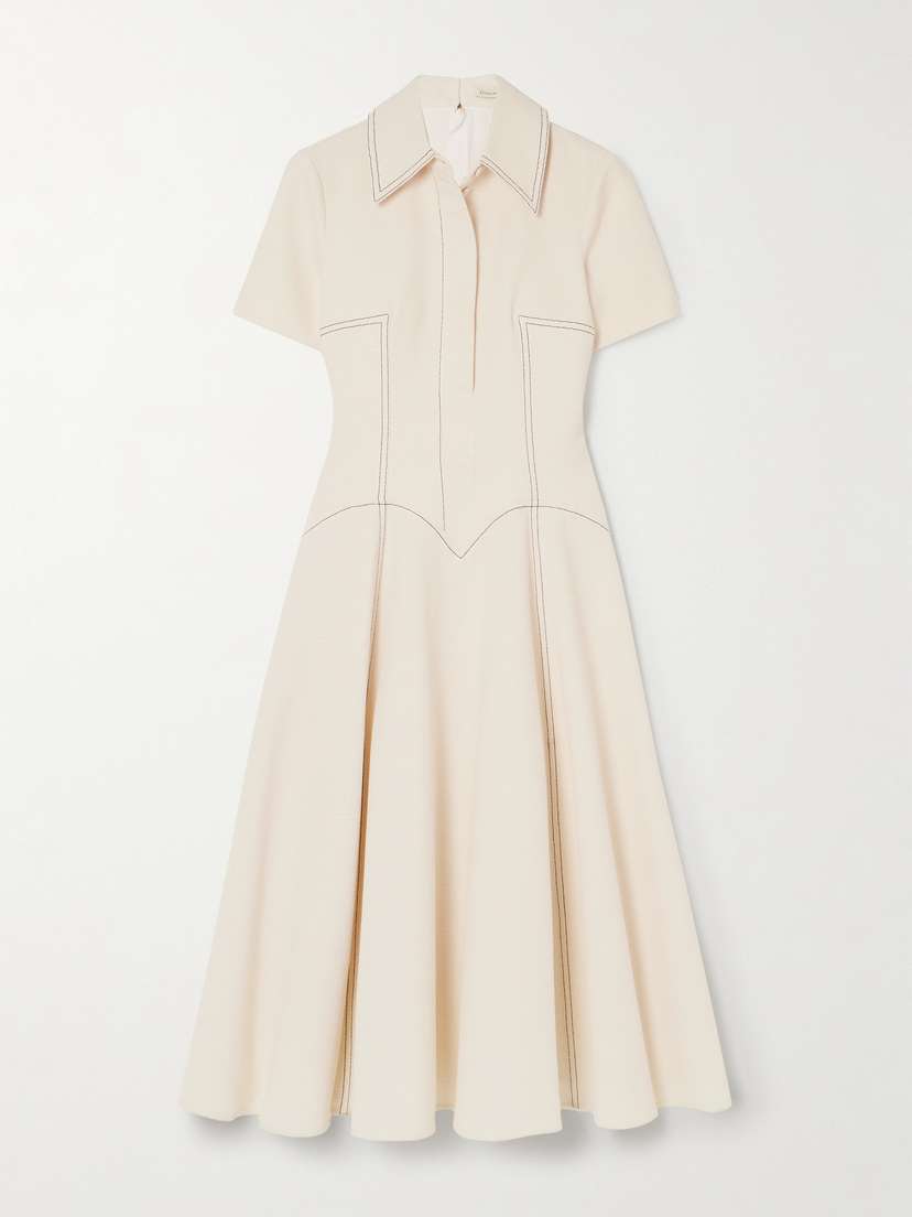 Emilia Wickstead Jody Paneled Topstitched Denim Midi Dress