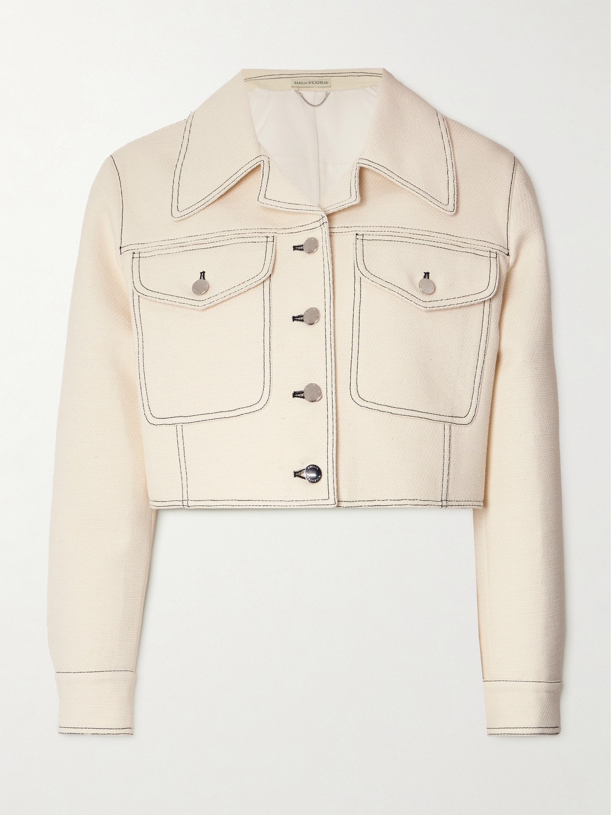 Emilia Wickstead Emma Cropped Topstitched Cotton-blend Canvas Jacket In Ivory