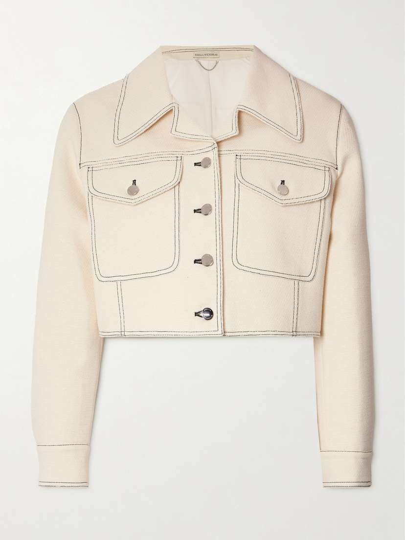 Emilia Wickstead Emma Cropped Topstitched Cotton-blend Canvas Jacket