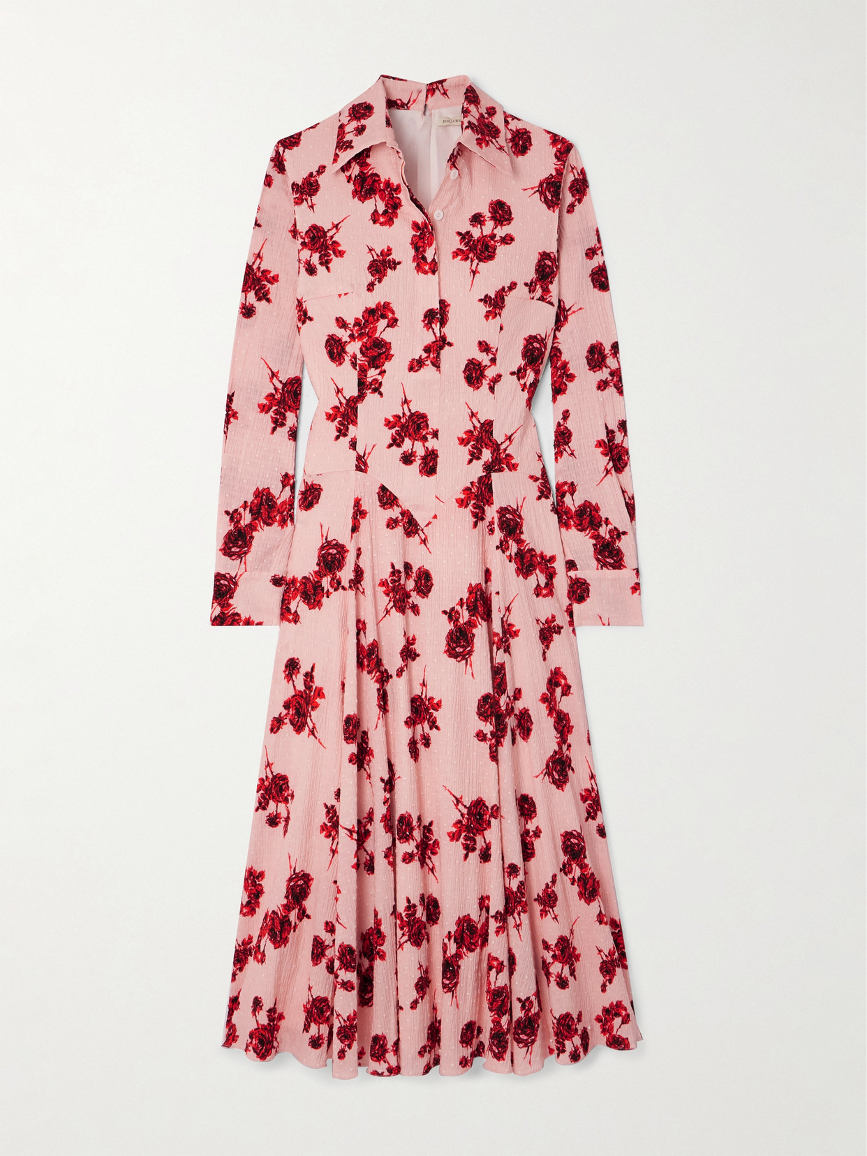 Emilia Wickstead Jancine Pleated Floral-print Cotton-blend Midi Shirt Dress In Pink