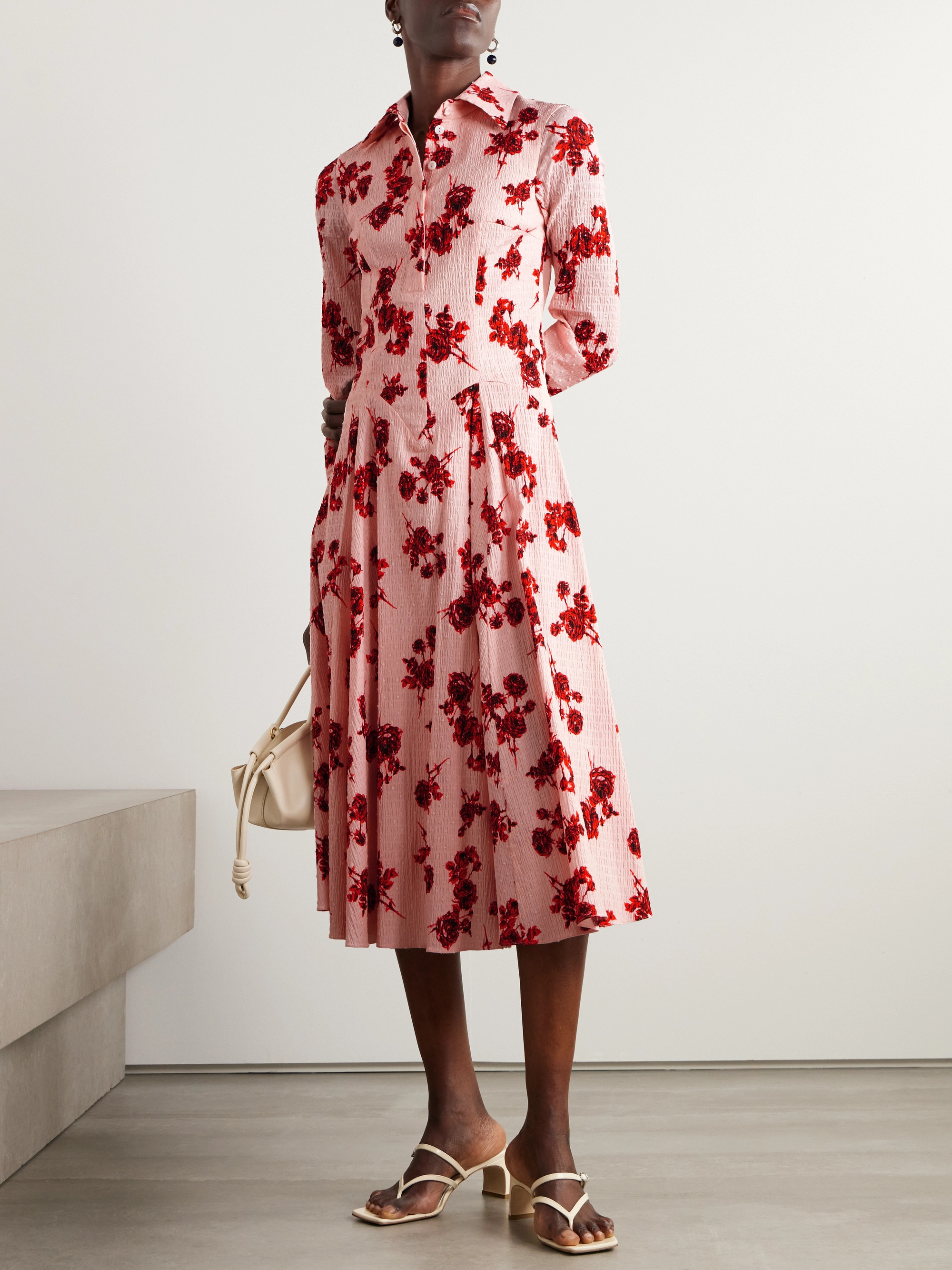Emilia Wickstead Jancine pleated floral-print cotton-blend midi shirt dress