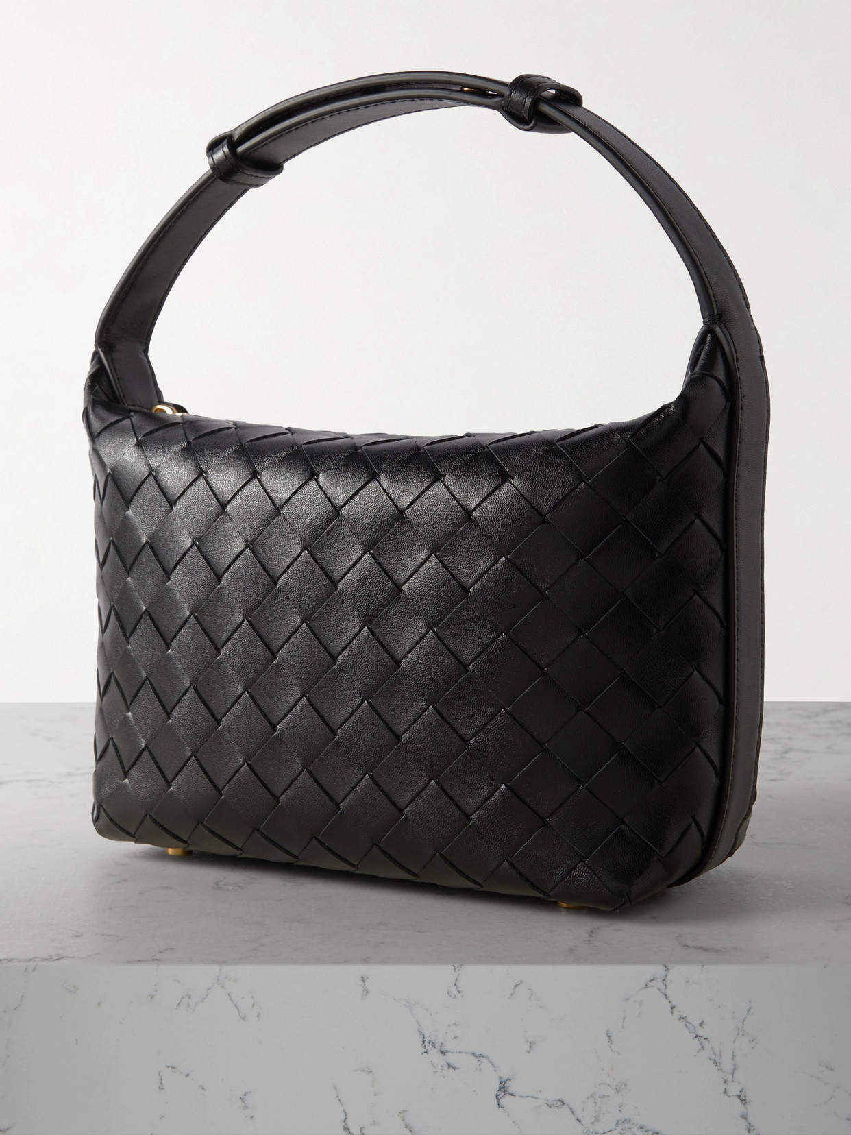 Bottega Veneta Mini Wallace Intrecciato Leather Shoulder Bag In Black