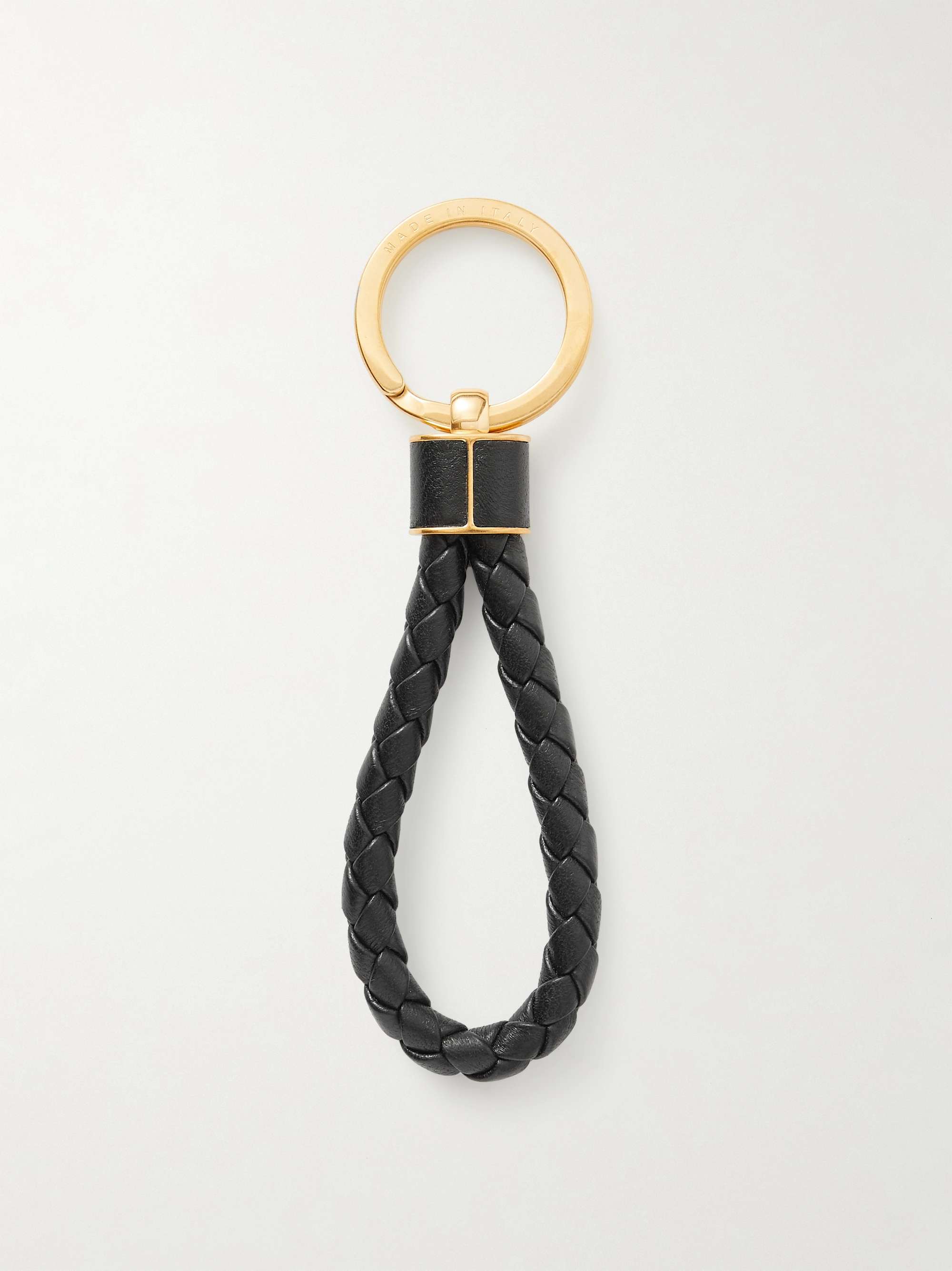 BOTTEGA VENETA Intrecciato leather and gold-tone keyring