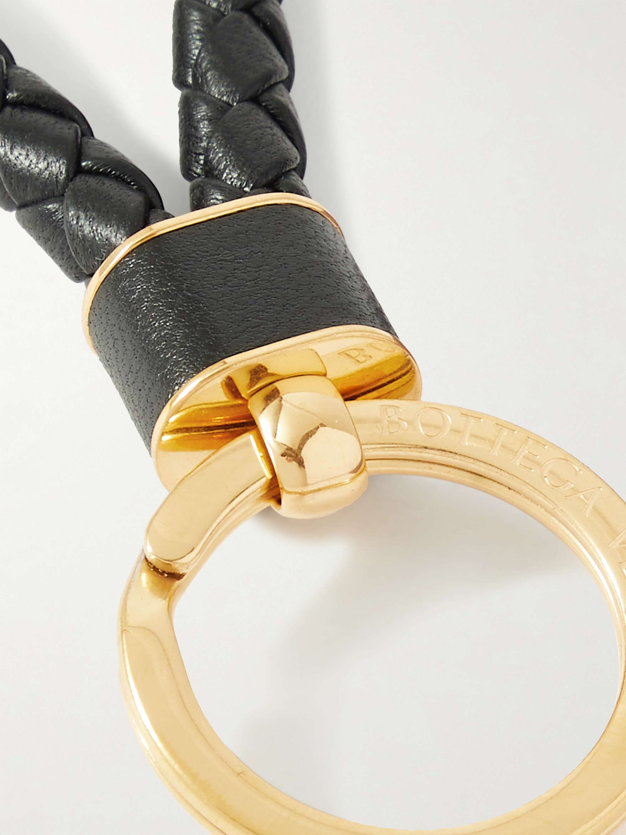 BOTTEGA VENETA Intrecciato leather and gold-tone keyring