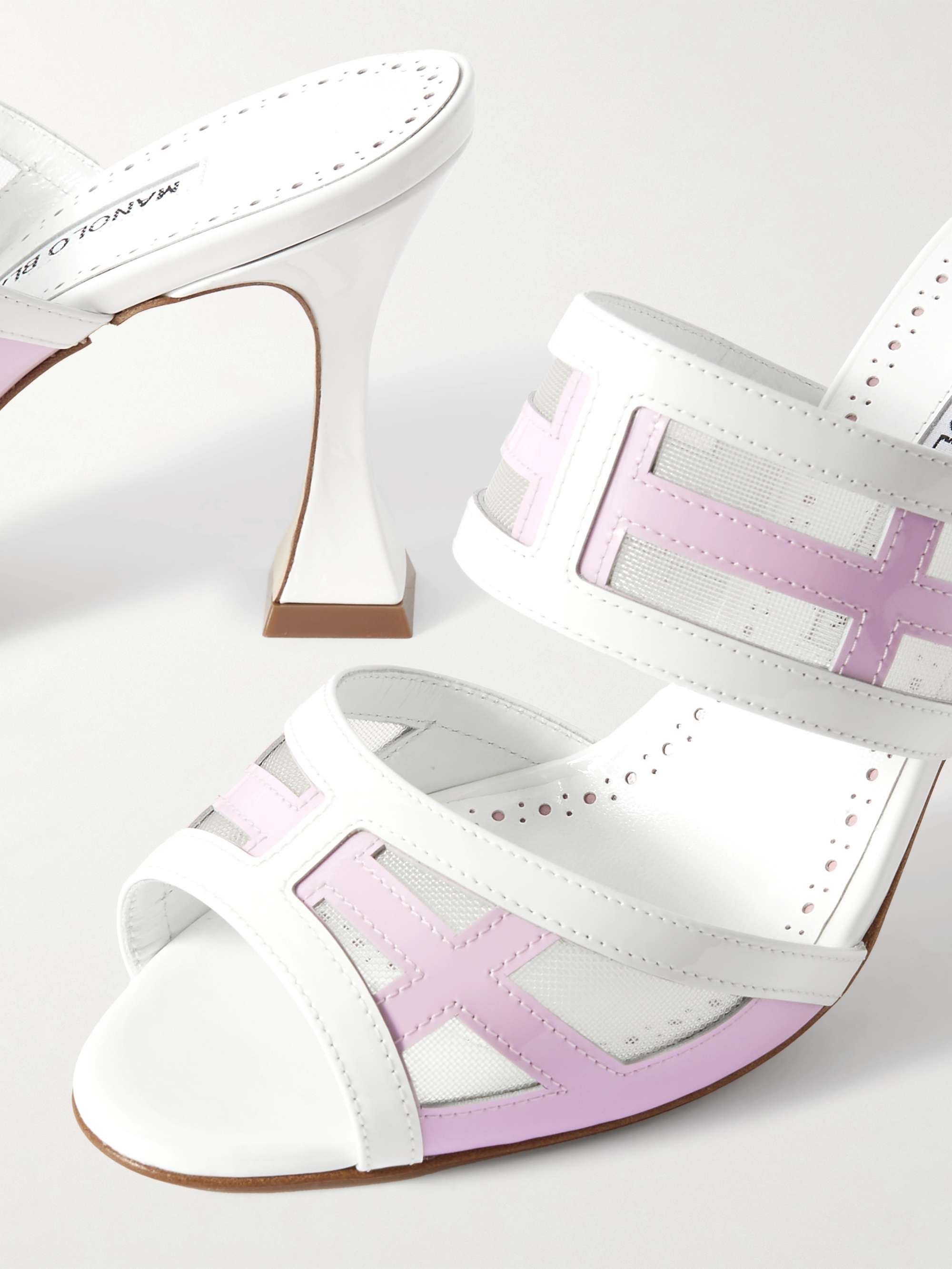 MANOLO BLAHNIK Avespamu 90 mesh-trimmed two-tone patent