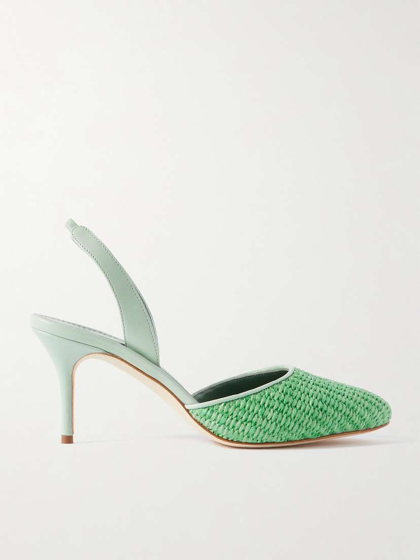 Manolo Blahnik Casam 70 Leather And Raffia Slingback Pumps