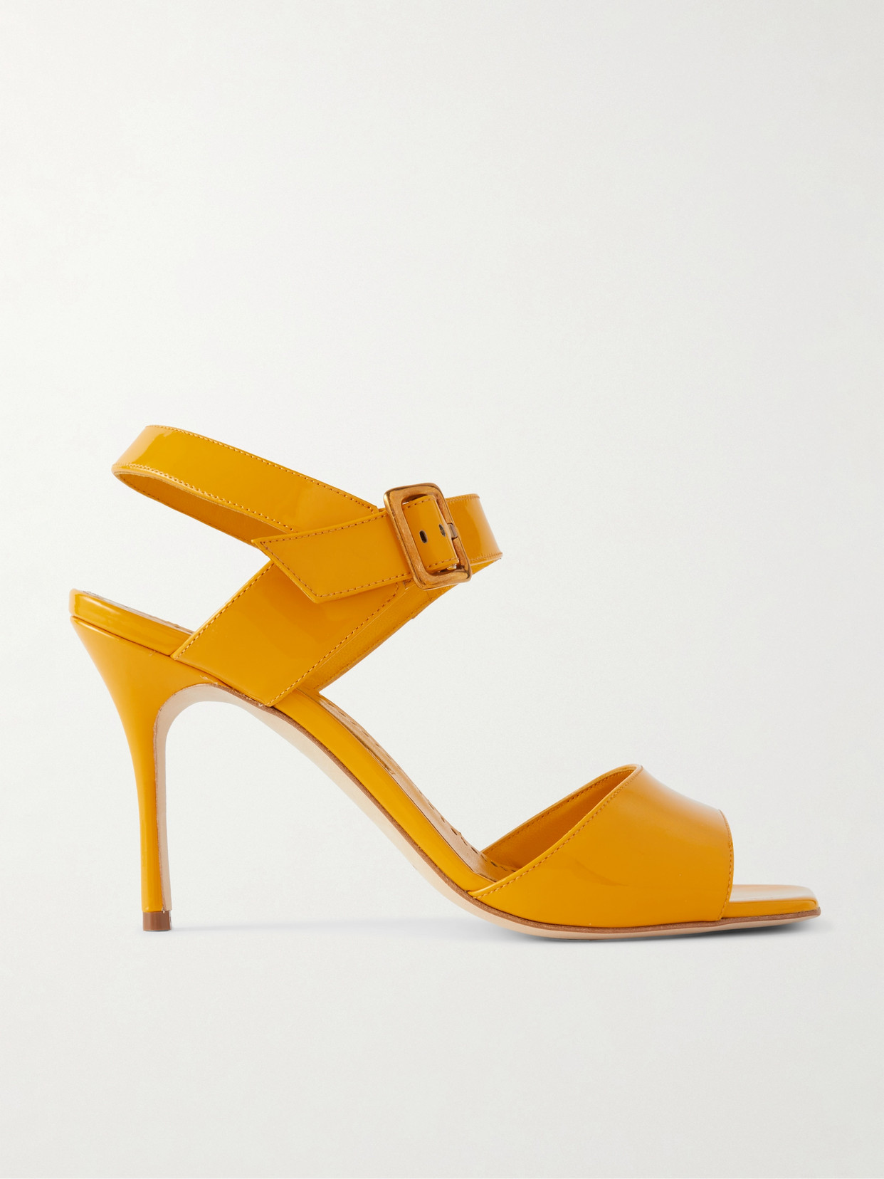 Manolo Blahnik Fairu 90 Patent-leather Sandals In Yellow