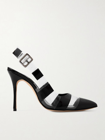 MANOLO BLAHNIK Uxra 105 patent-leather and PVC slingback pumps