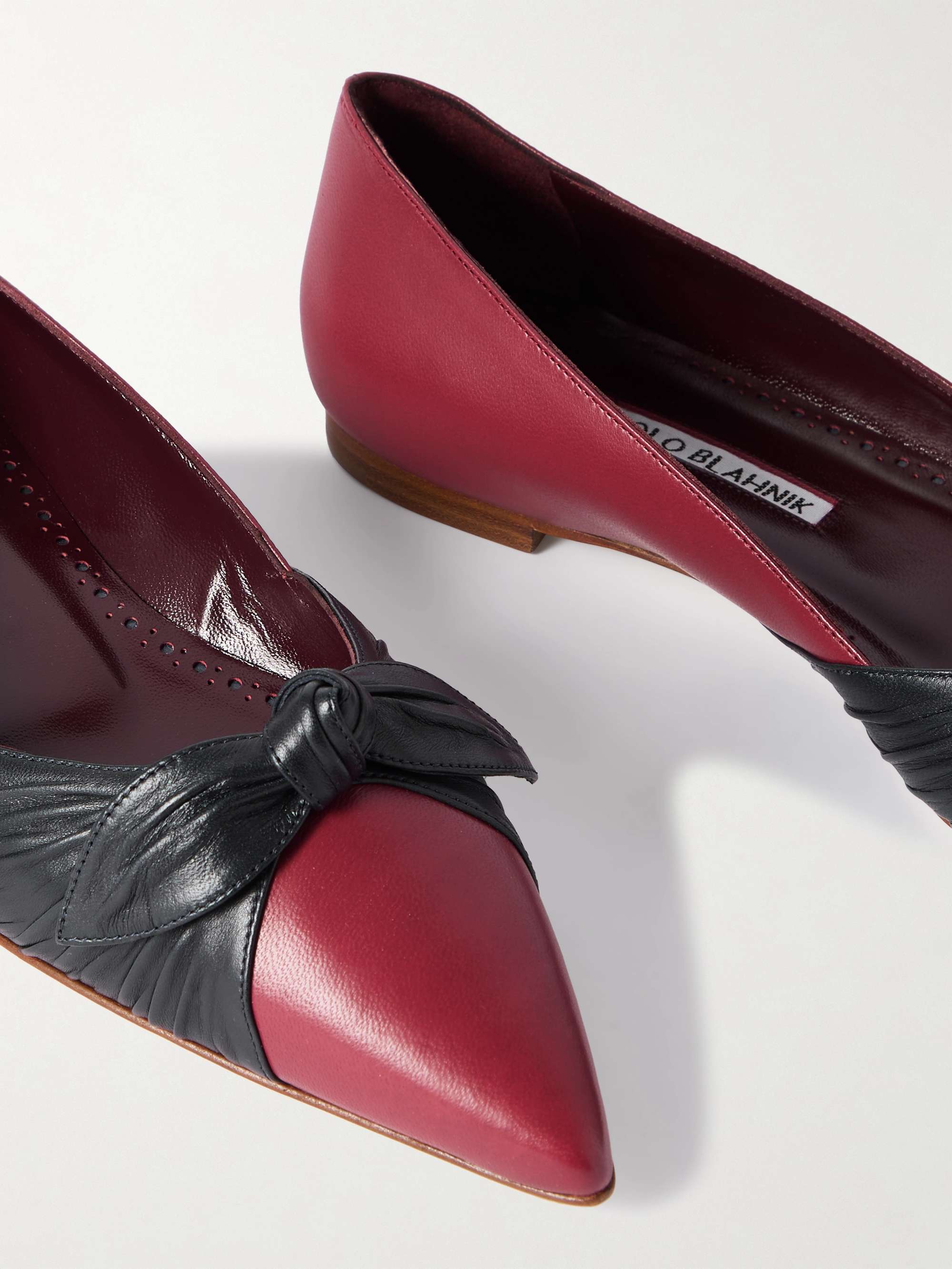 MANOLO BLAHNIK Terkaflat bow-embellished two-tone leather MANOLO BLAHNIK Terkaflat bow-embellished two-tone leather