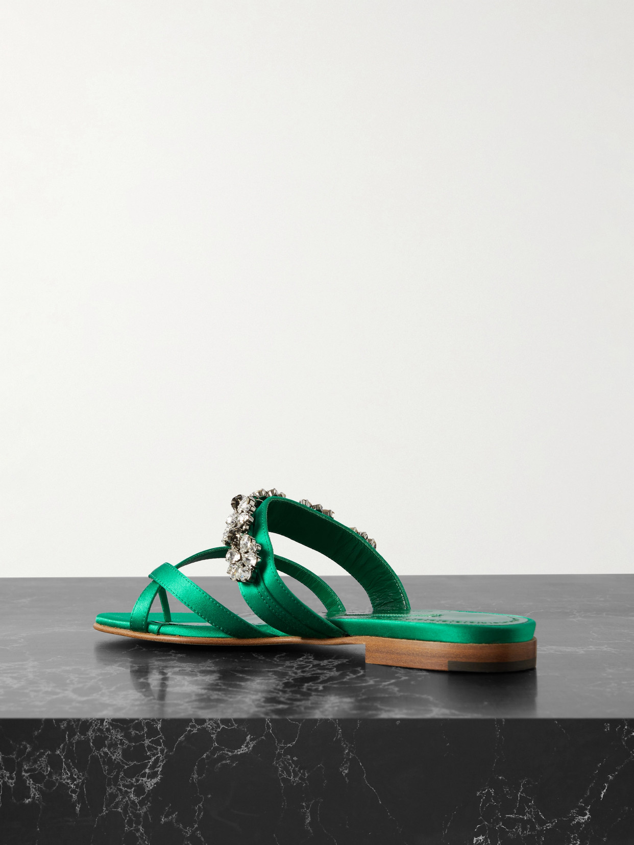 Manolo Blahnik Perlusa Crystal-embellished Satin Sandals In Green