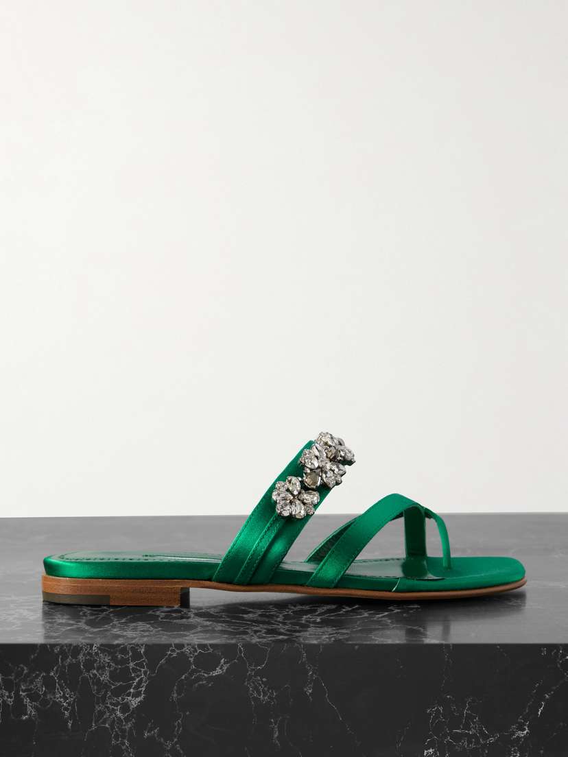 Manolo Blahnik Perlusa Crystal-embellished Satin Sandals