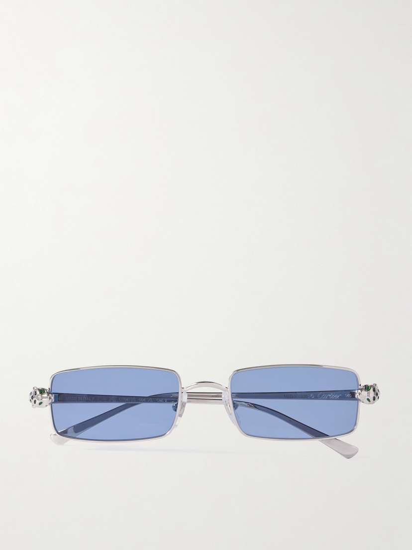 Cartier Eyewear Panthère Rectangle-frame Crystal-embellished Silver-tone Sunglasses