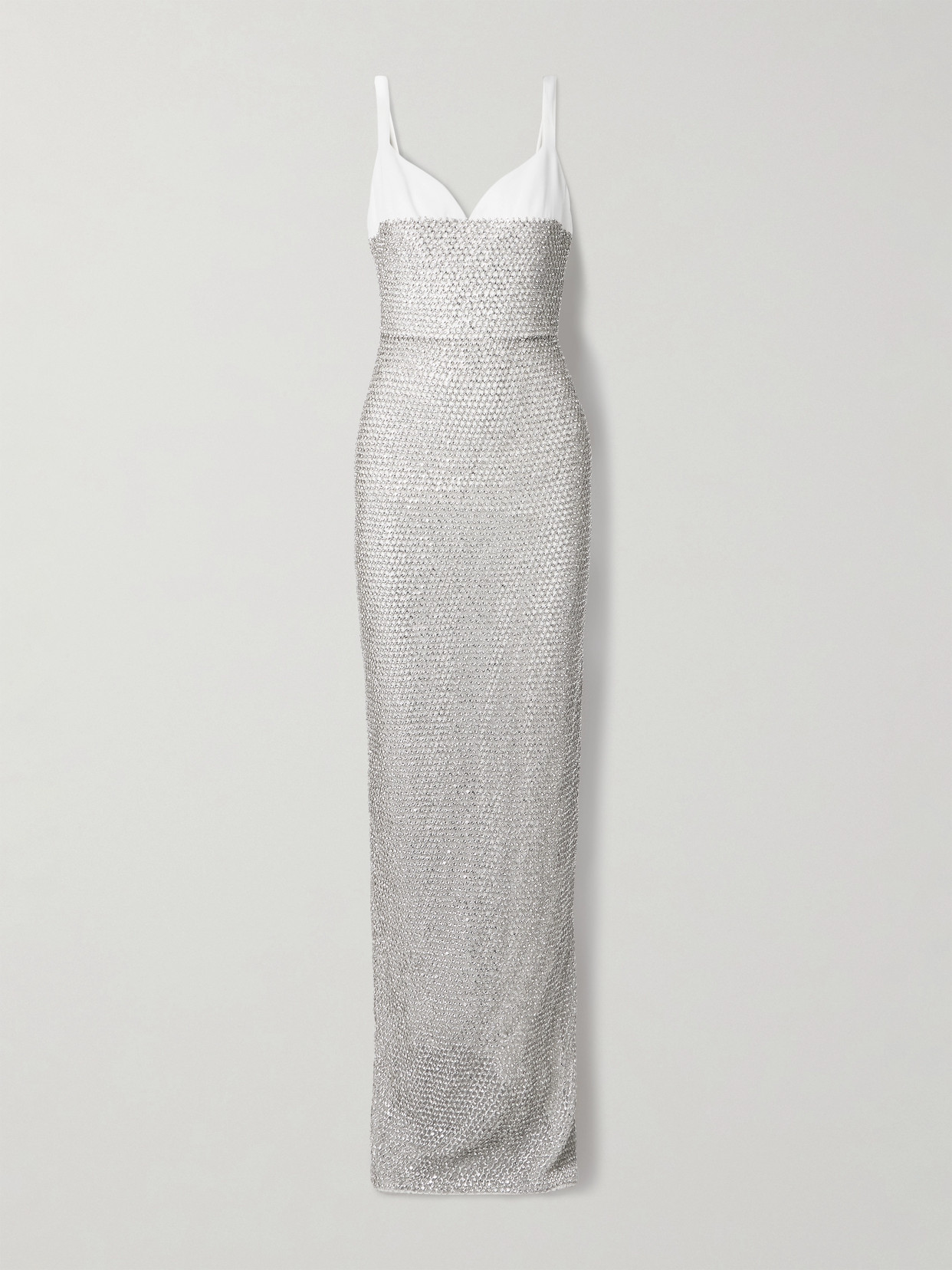 Georges Hobeika Crystal-embellished Tulle And Crepe Gown In Silver