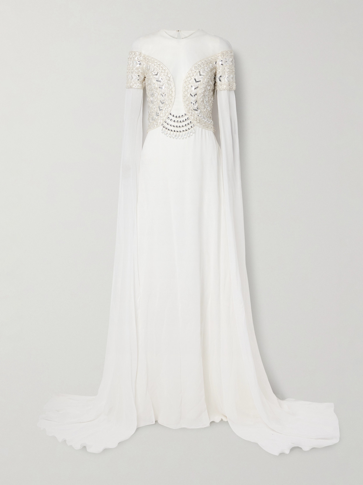 Georges Hobeika Tulle-trimmed Embellished Georgette Gown In White