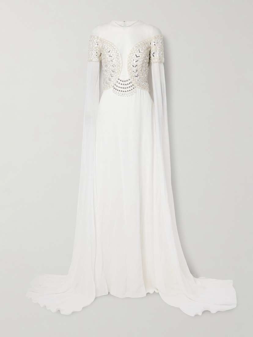 Georges Hobeika Tulle-trimmed Embellished Georgette Gown
