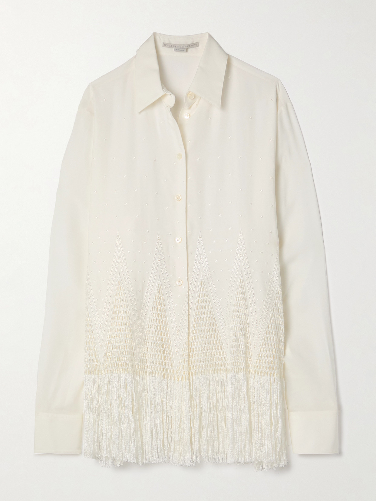 Stella Mccartney Macramé-trimmed Fil Coupé Crepe Shirt In Off-white