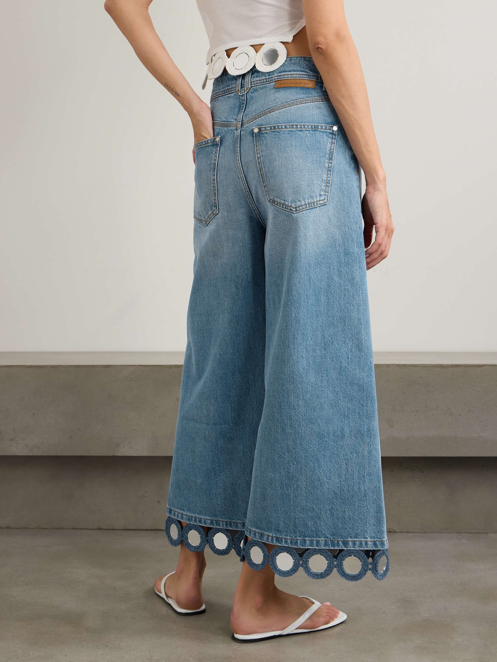 STELLA MCCARTNEY Cropped embellished crochet-trimmed mid STELLA MCCARTNEY Cropped embellished crochet-trimmed mid