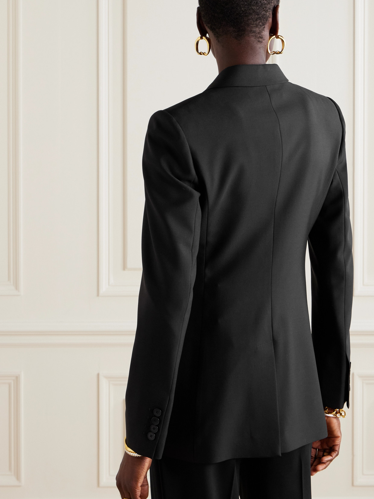 Another Tomorrow Grain De Poudre Wool Blazer In Black