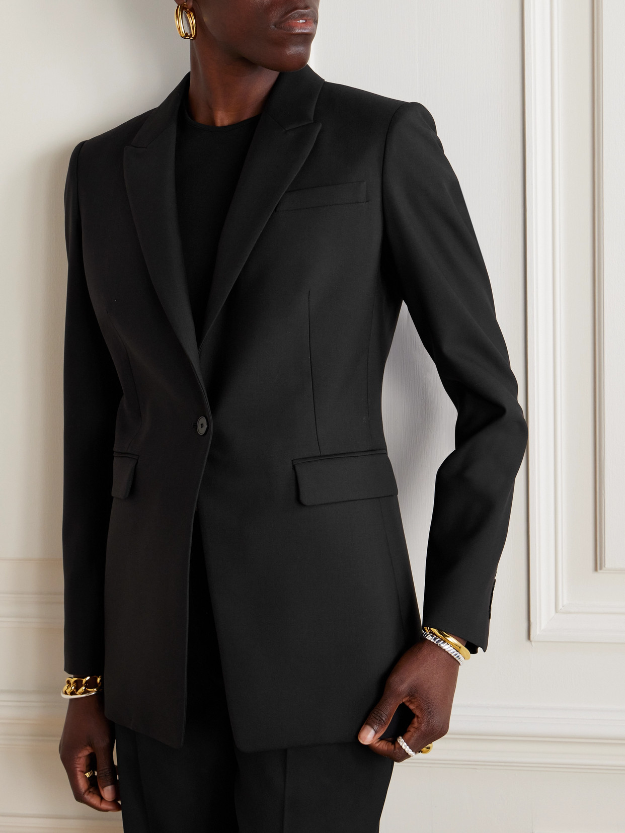 Another Tomorrow Grain De Poudre Wool Blazer In Black