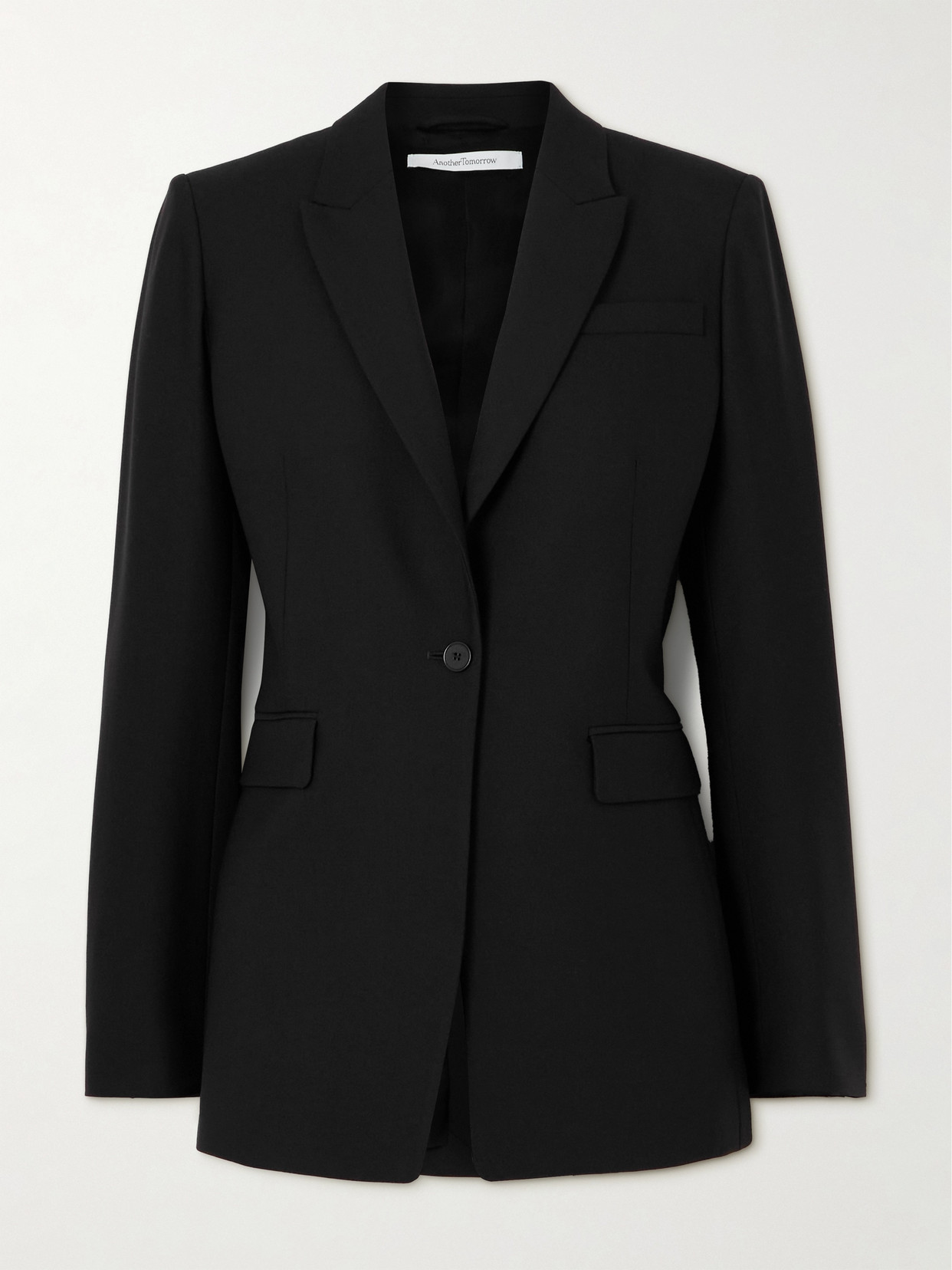 Another Tomorrow Grain De Poudre Wool Blazer In Black