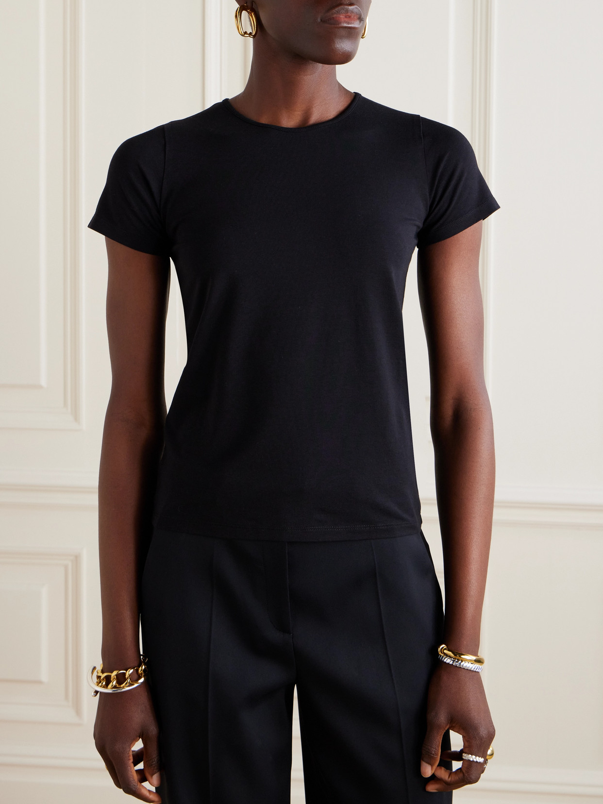 Shop Another Tomorrow Stretch Organic Cotton And Lyocell-blend Jersey T-shirt In Black