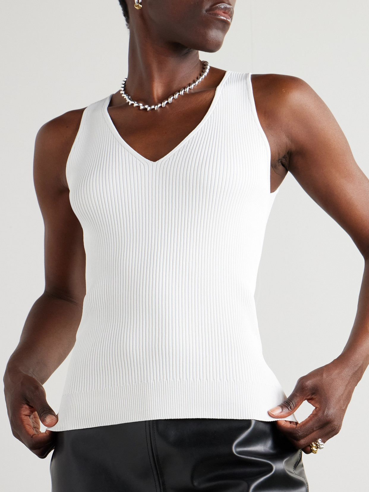 Another Tomorrow Ribbed Jersey Tank Top In White