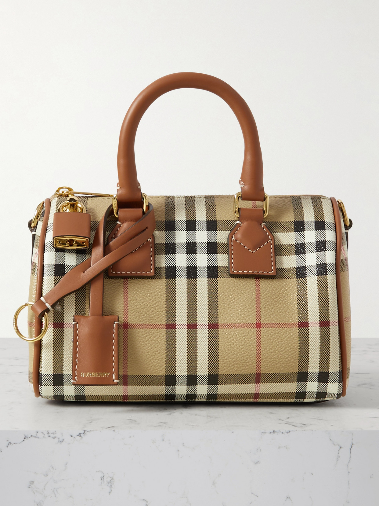 Burberry Checked Smooth And Textured-leather Tote In Brown