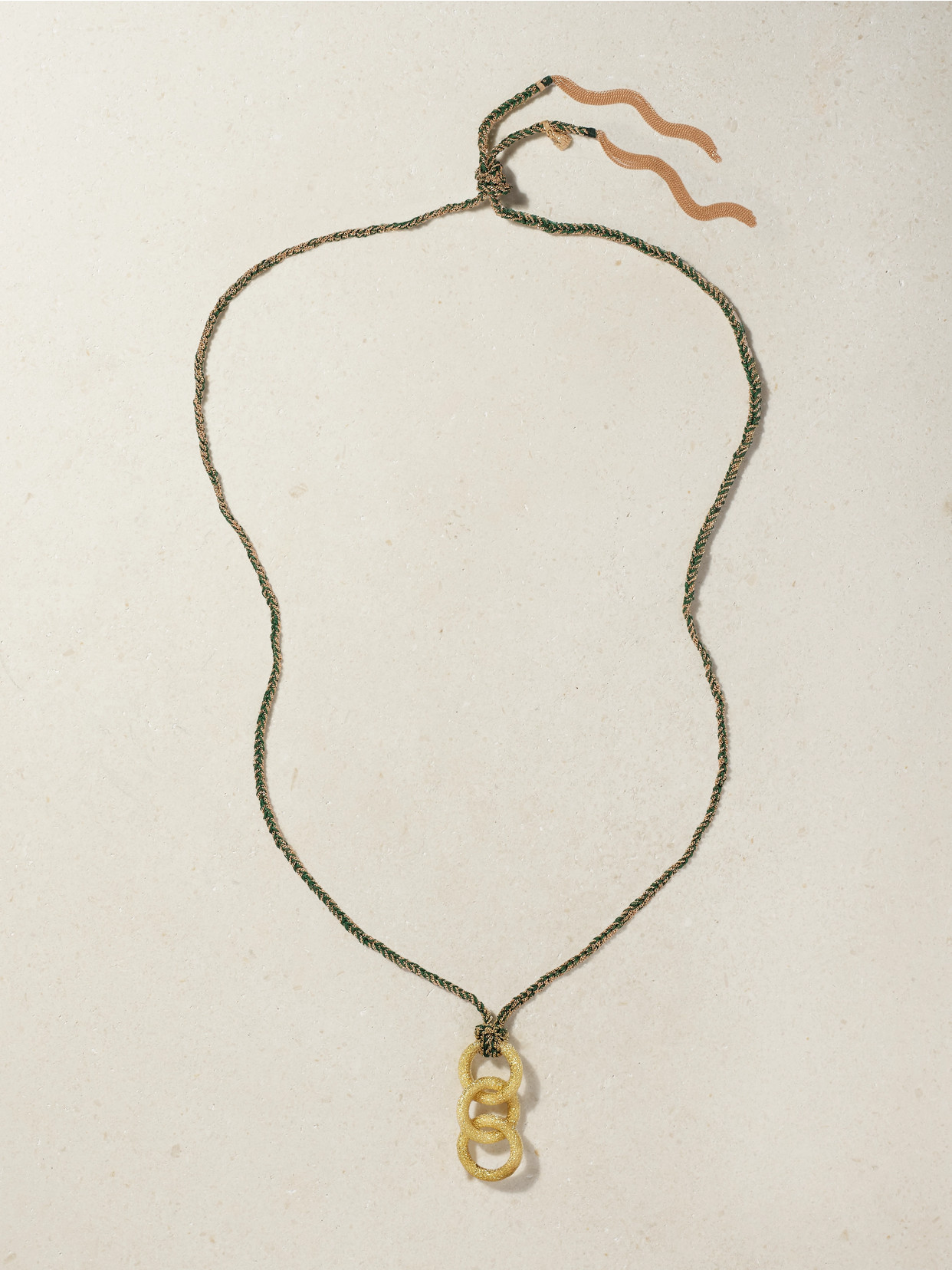 Carolina Bucci Lucky 18-karat Yellow And Rose Gold And Silk Necklace In Green