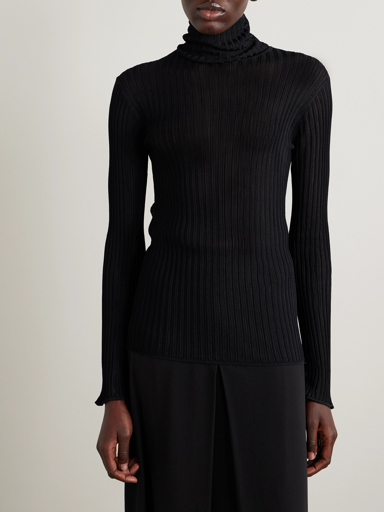 Fforme Elin Ribbed-knit Turtleneck Sweater In Black