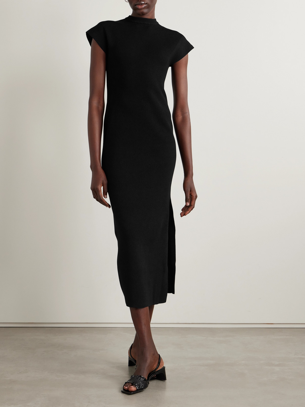 Fforme Saiba Ribbed-knit Midi Dress In Black