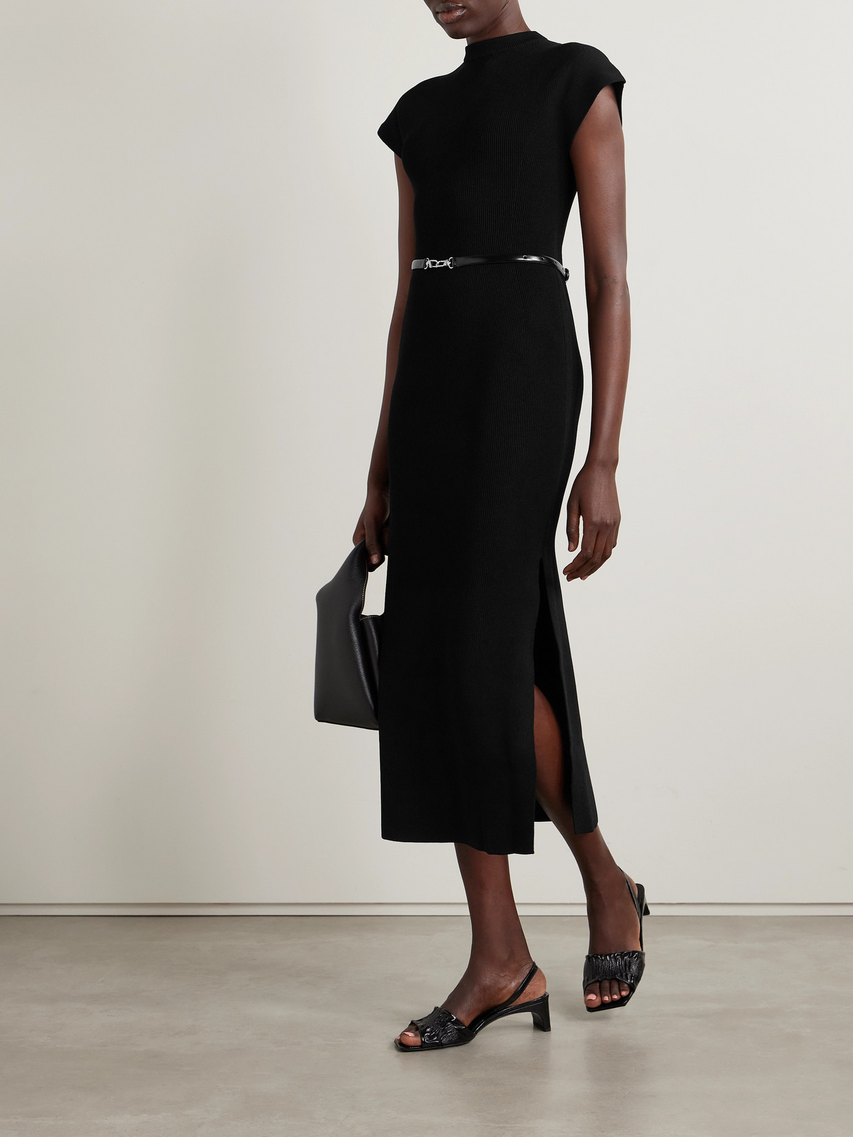Fforme Saiba Ribbed-knit Midi Dress In Black