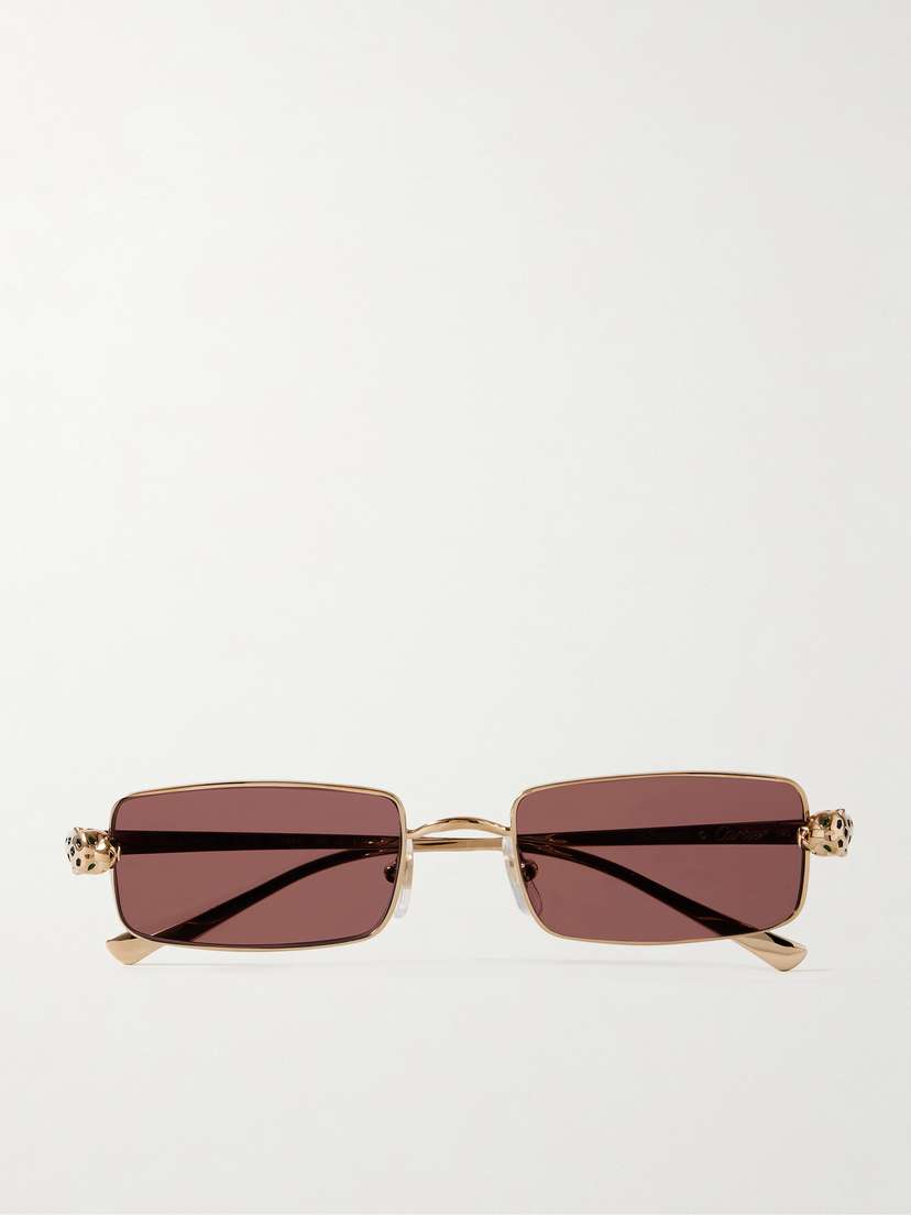 Cartier Eyewear Panthère Rectangular-frame Crystal-embellished Gold-tone Sunglasses