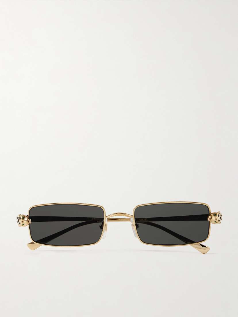 Cartier Eyewear Panthère Rectangle-frame Crystal-embellished Gold-tone Sunglasses