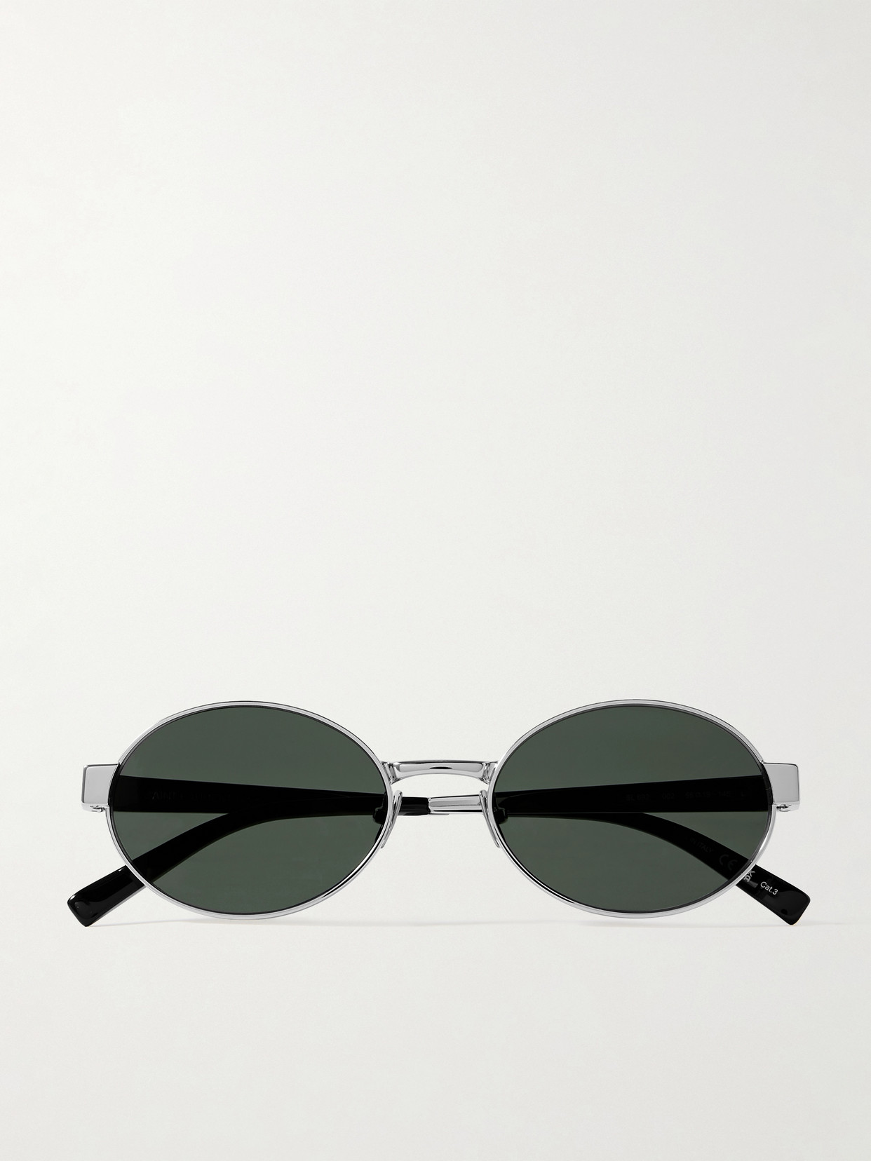 Saint Laurent Oval-frame Silver-tone Sunglasses In Metallic