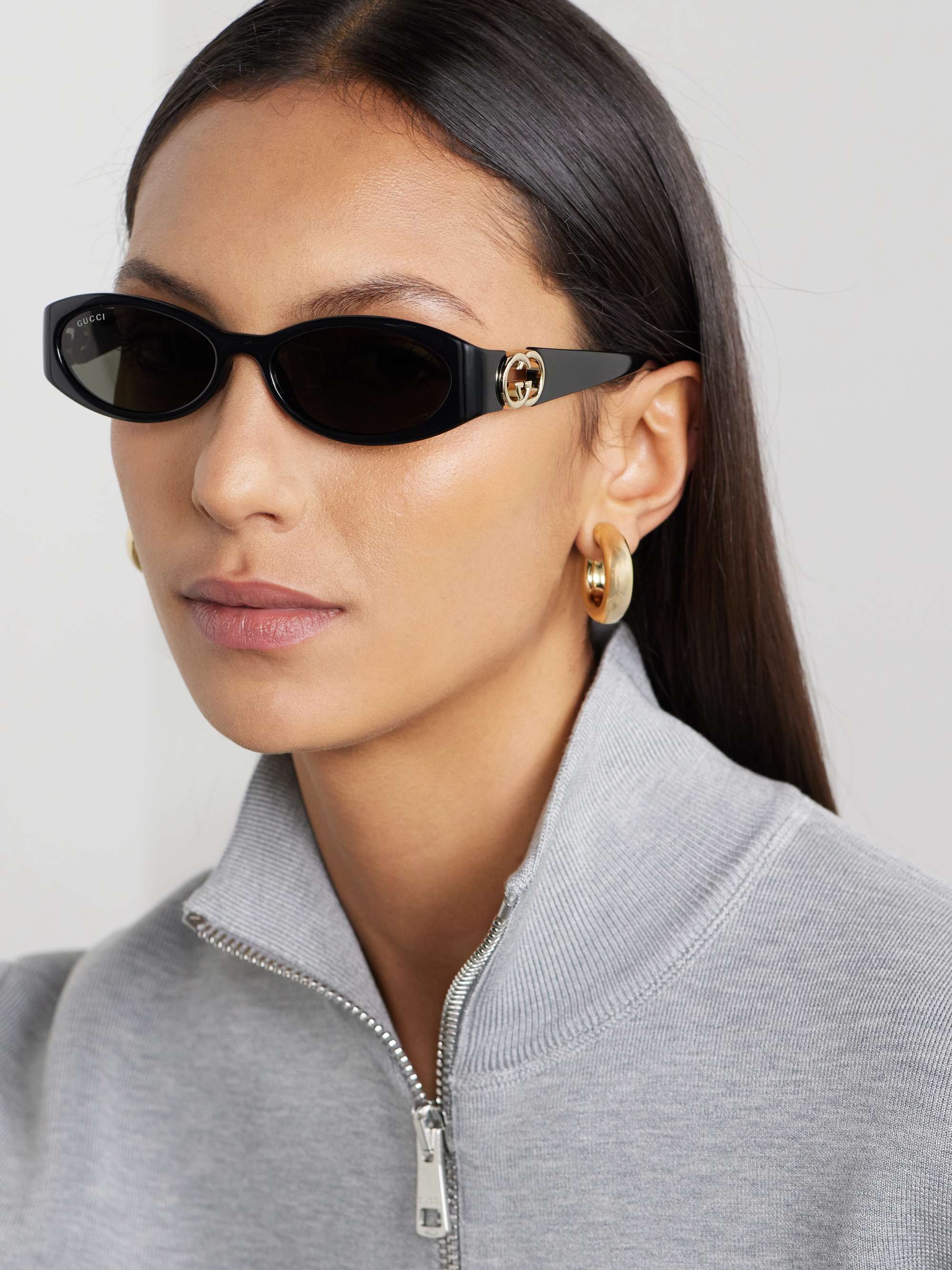 GUCCI EYEWEAR Oval frame Acetate And Gold tone Sunglasses NET A PORTER