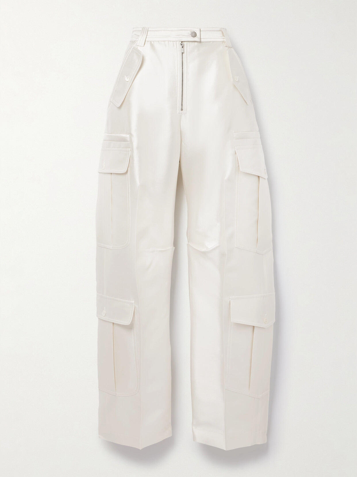 CHRISTOPHER JOHN ROGERS SILK AND WOOL-BLEND TWILL WIDE-LEG CARGO PANTS