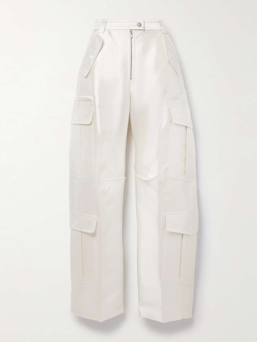 Christopher John Rogers Silk And Wool-blend Twill Wide-leg Cargo Pants